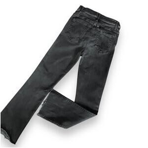 Mother The Hustler Ankle Fray Jeans 27 Black High Rise Flare Leg Stretch Raw Hem
